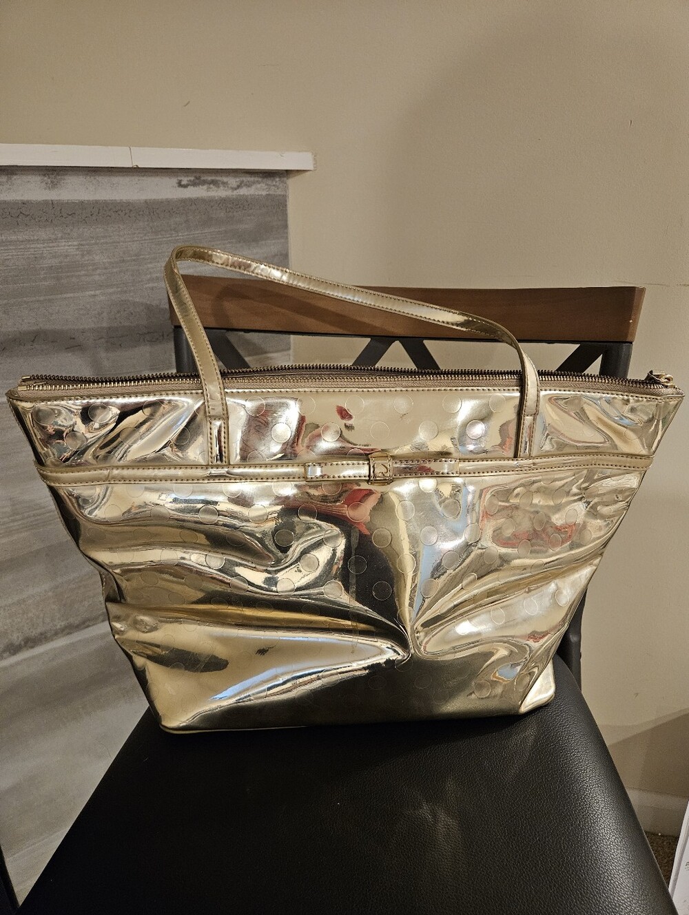 kate spade Metallic Gold Patent Tote with Polka Dot Accent